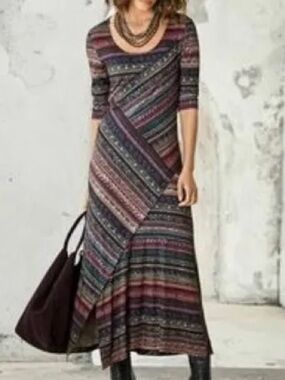 NWT Peruvian Connection XL Oristano Purple Multicolor Diagonal Stripe Midi Dress
